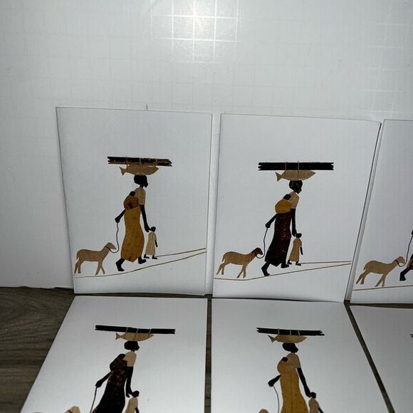 Vintage Wood Cut Veneer Blank Cards Caribbean Handmade Set 10 4”X5.5” Ethnic - Picture 5 of 7